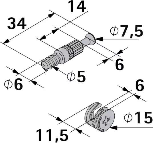 Hettich Verbindungsbeschlägeset Rastex 15 Zinkdruckguss, verzinkt, 20mm, à 8 Stk - Diverse Möbelbeschläge und Zubehör