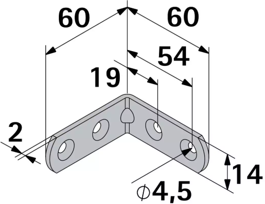 Hettich Stuhlwinkel Stahl weiss, 15 x 60 x 60mm, Stärke 2mm - Diverse Möbelbeschläge und Zubehör