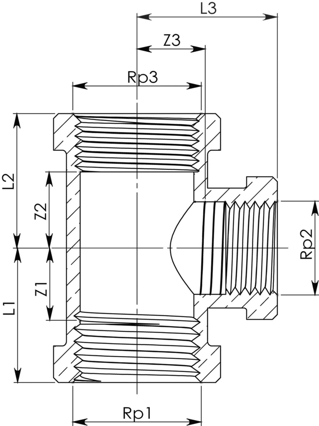 T-Stück red. 8130 3/4"- 3/4"- 1/2" - Rotguss-Gewindefittings