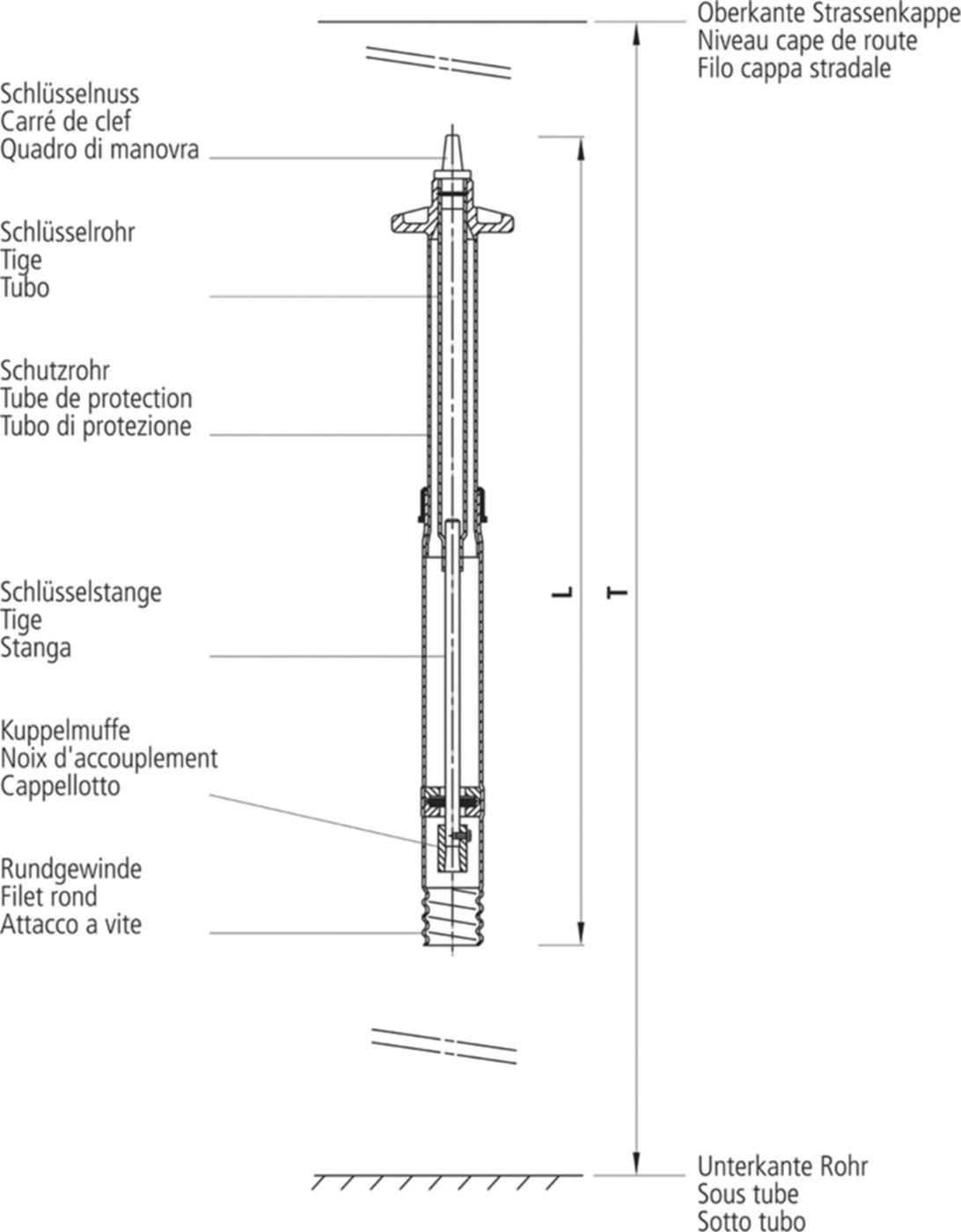 Einbaugarnitur, teleskopisch kurz 9601 DN 3/4" - 2" GT = 1,00 - 1,36m - Hawle Schieberzubehör