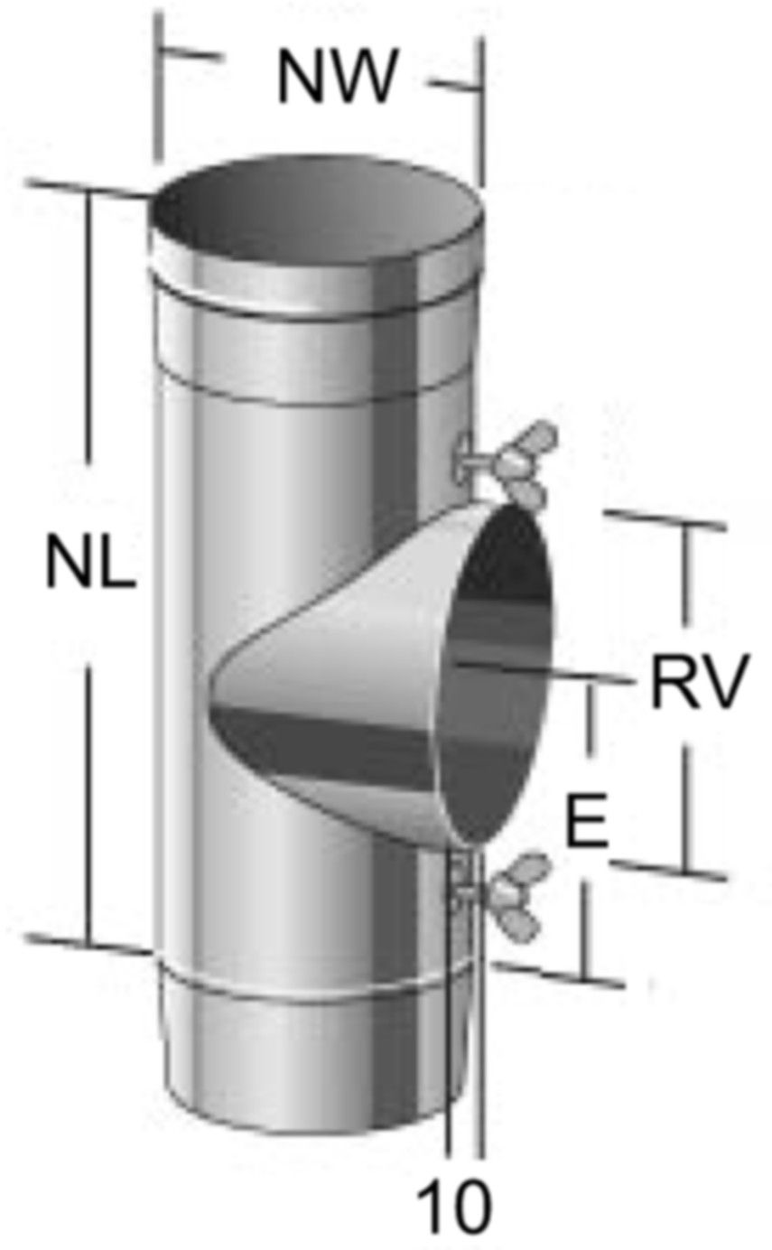 Alkon T-Stück 90° mit Bolzen d 250 mm 6KC90A250 und Reinigungsöffnung - Kaminsystem V4A einwandig