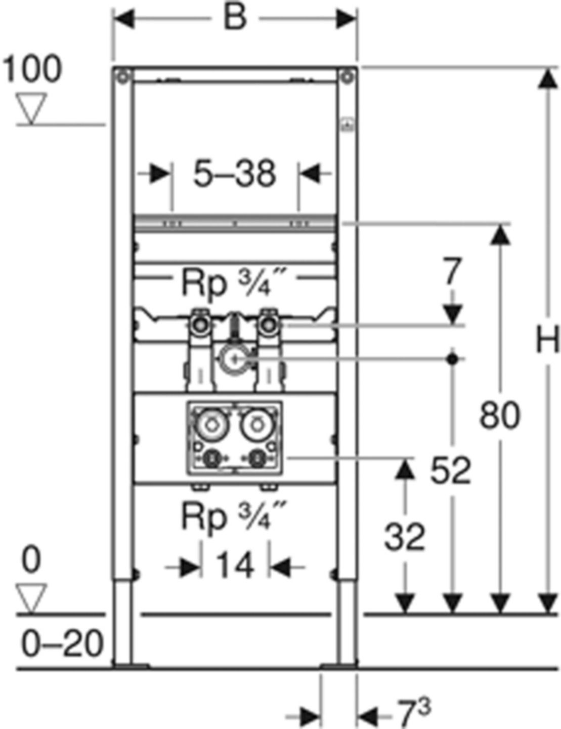 Element für Waschtisch Standar. 111.582.00.3 Typ 112 zwei Wasserzählerstr., mit UP-Ventil - Geberit-Duofix