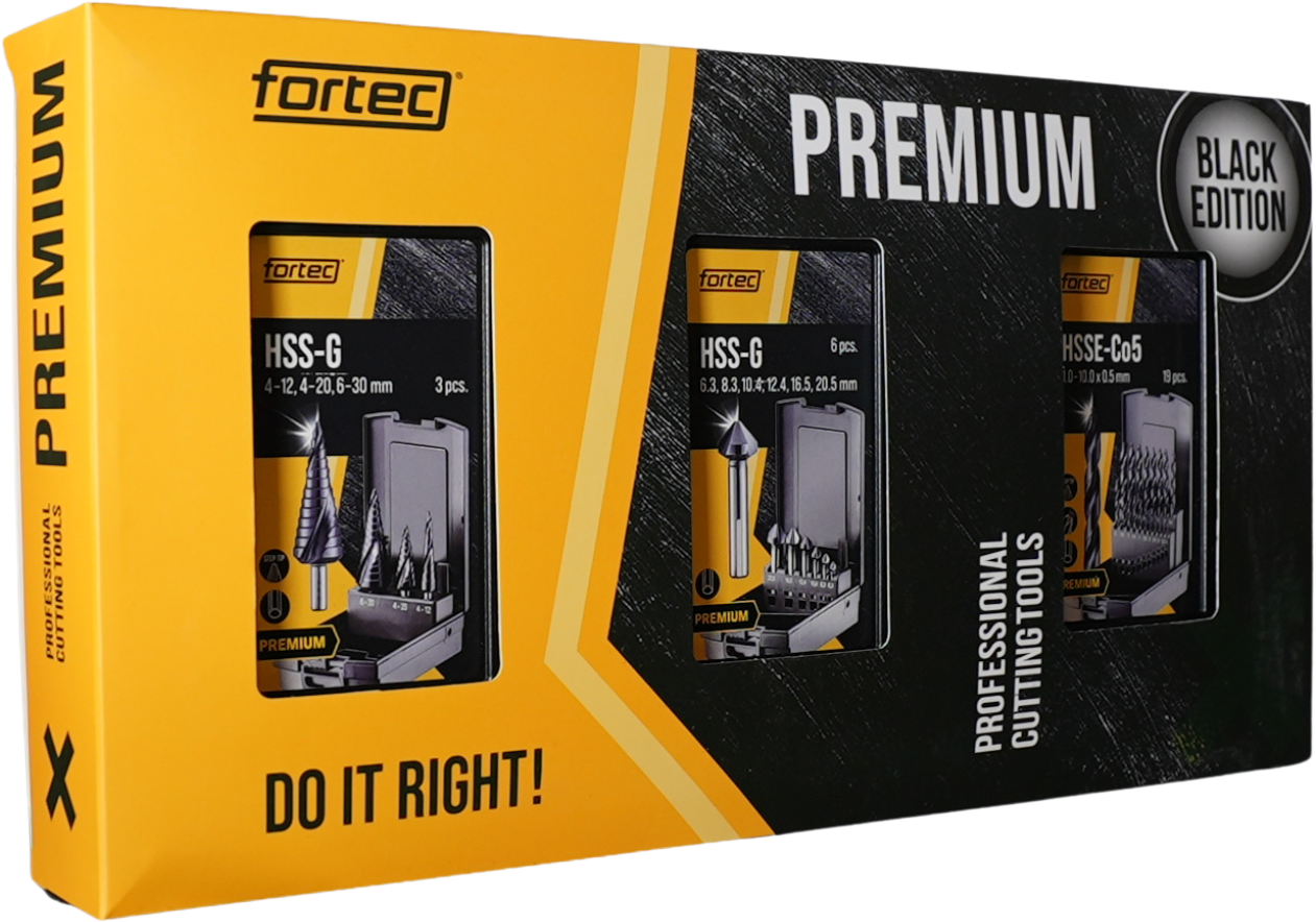 FORTEC Spiralbohrer Premium Black Edition 3 in 1 Spiralbohrersatz 1-10mm , Senker-und Stufenbohrer - Bohren