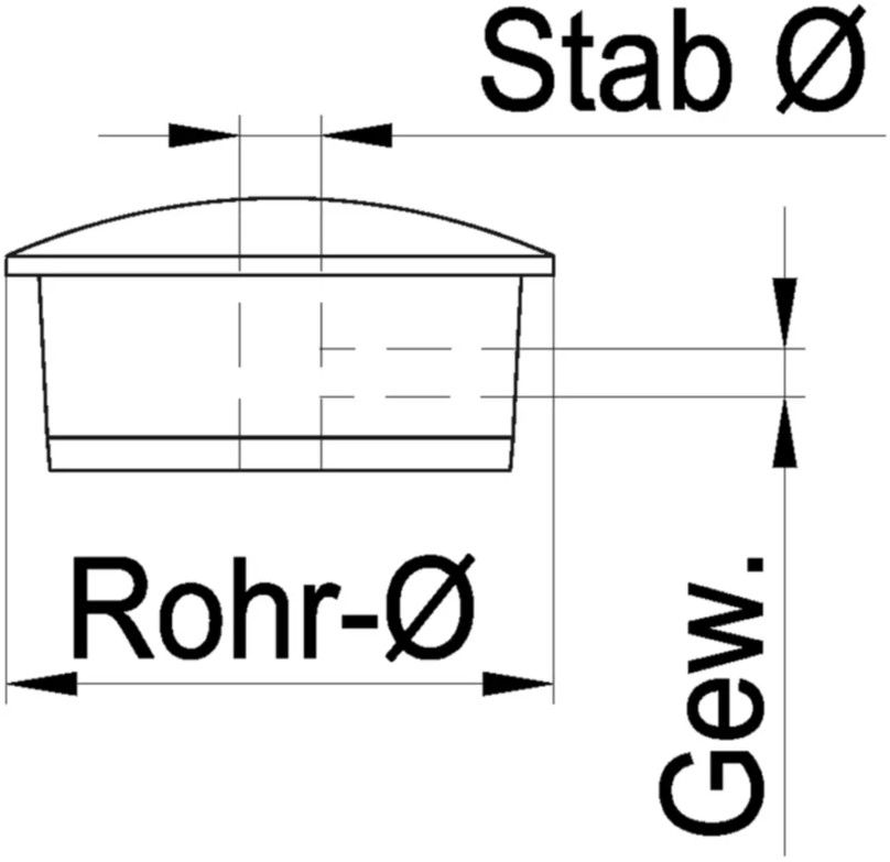 Rohrk Vollmaterial halbru Q-geb M6 Rohr 33.7/ 10 mm geschl. 1.4301 - INOXTECH-Handlauf-/Geländer-System