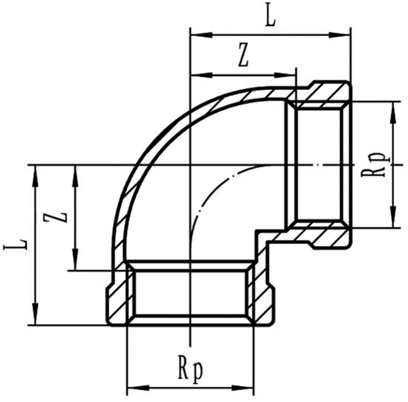 Inox-Winkel 90° IG/IG 1/4" 1090 - Rostfreie Gewindefittings