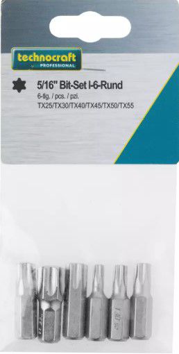 TECHNOCRAFT Bits-Set TX 5/16", 6-tlg. T25/T30/T40/T45/T50/T55, Länge 30mm - Schrauben, Mischen