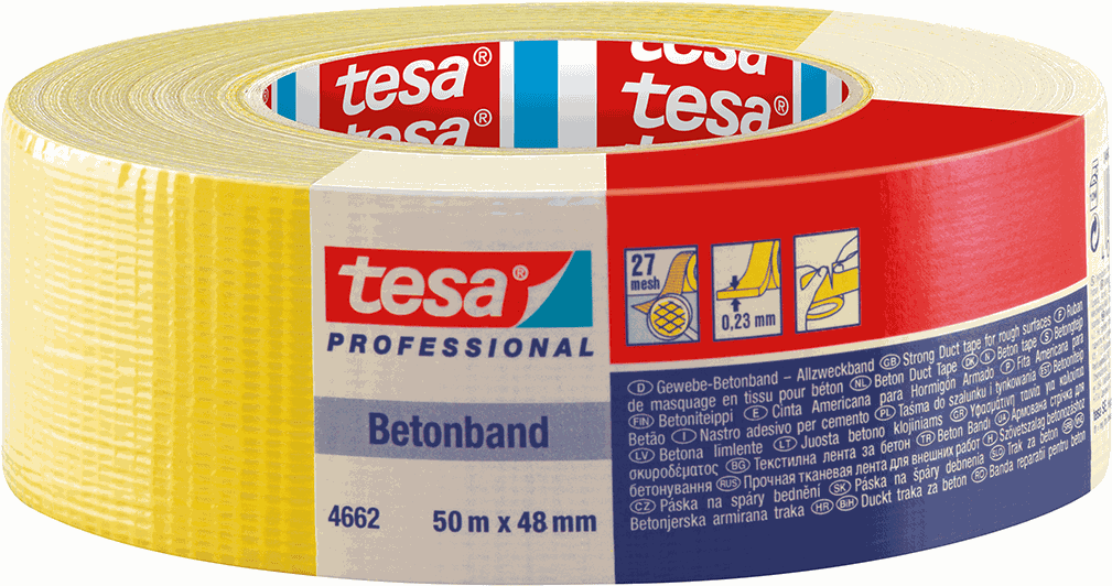 TESA Betonband, mit Gewebeeinlage Gelb, B= 48mm, L= 50m, 4662 - Kleben