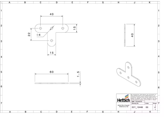 Hettich Flachverbinder verzinkt, 15 x 40 x 60mm, Stärke. 1.5mm, T-Form - Diverse Möbelbeschläge und Zubehör