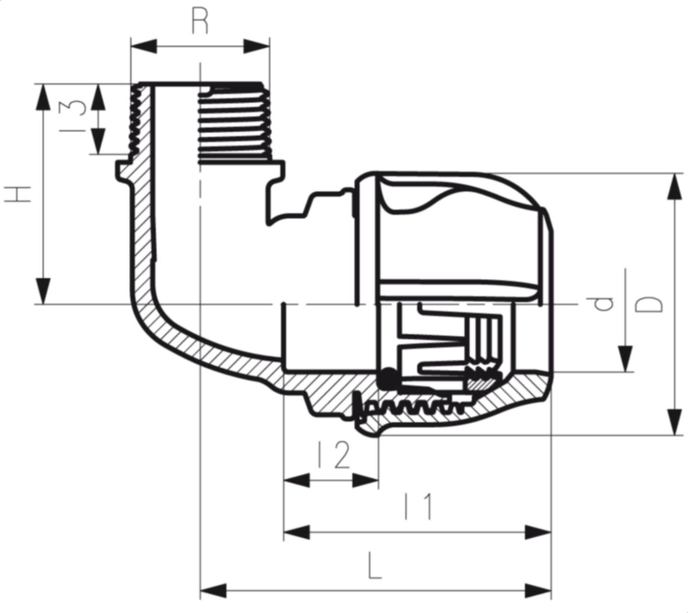 Übergangswinkel 90° mit Aussengewinde d 20mm - 3/4" 158 400 048 - GF iJoint-Klemmverbinder