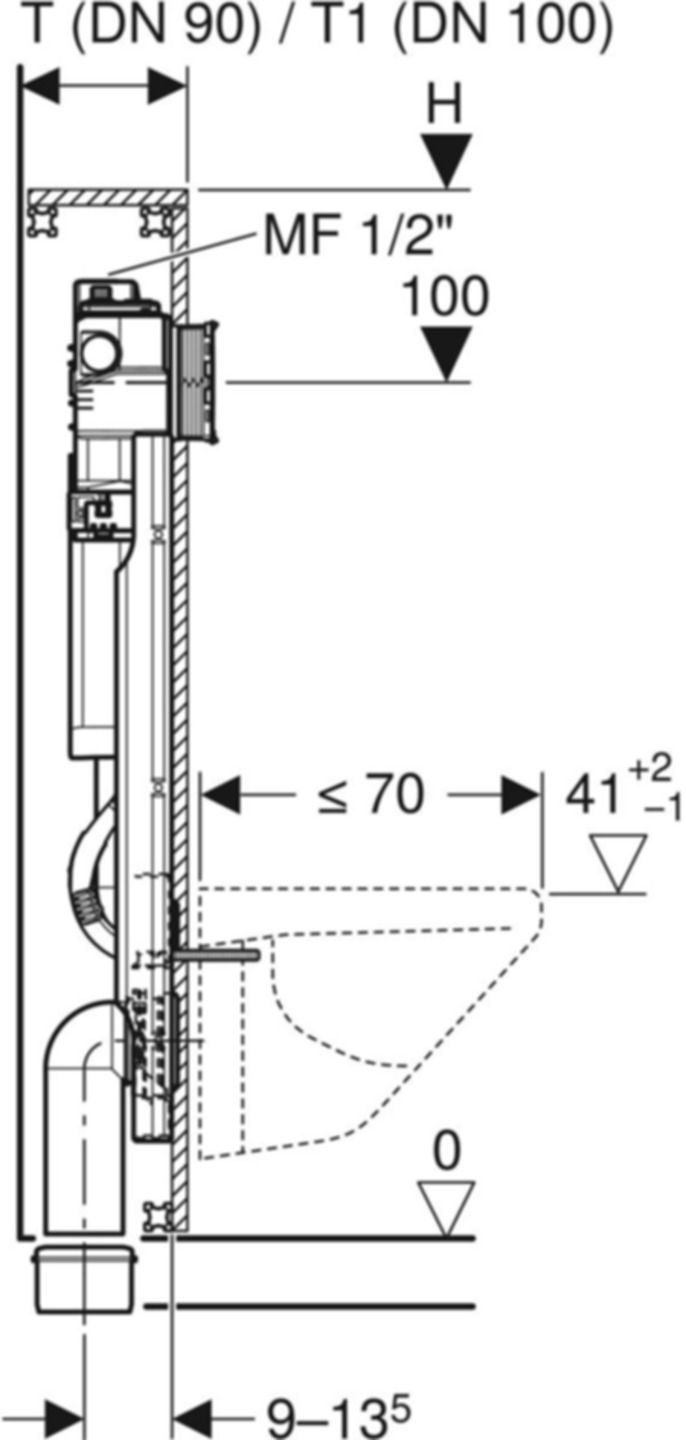 Wand-WC-Element Sigma Typ 125 461.208.00.2 mit Hygienespülung HS30, mit 2 Wasseranschl. - Geberit-GIS
