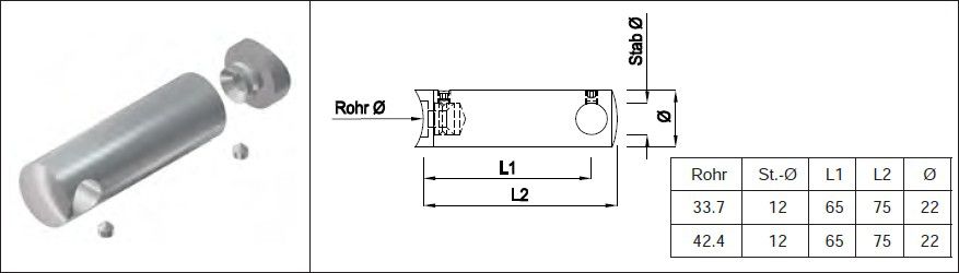 Rundstabtrav. lang, eingesattelt 42.4/ 12 mm geschliffen 1.4301 - INOXTECH-Handlauf-/Geländer-System