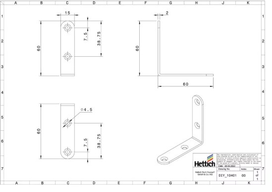Hettich Stuhlwinkel Stahl schwarz, 15 x 60 x 60mm, Stärke 2mm - Diverse Möbelbeschläge und Zubehör