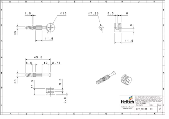 Hettich Verbindungsbeschlägeset Rastex 15 Zinkdruckguss, verzinkt, 30mm, à 8 Stk - Diverse Möbelbeschläge und Zubehör