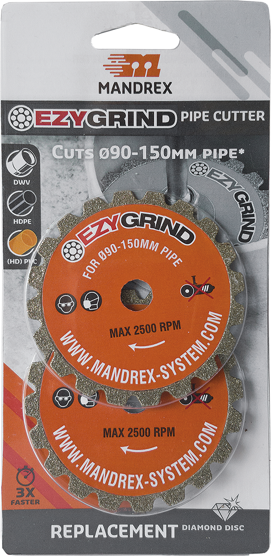 MANDREX EZYGrind Ersatz-Diamantscheiben Ø90-150mm ,  für PVC- und HDPE-Rohre à 2 Stk. - Bohren