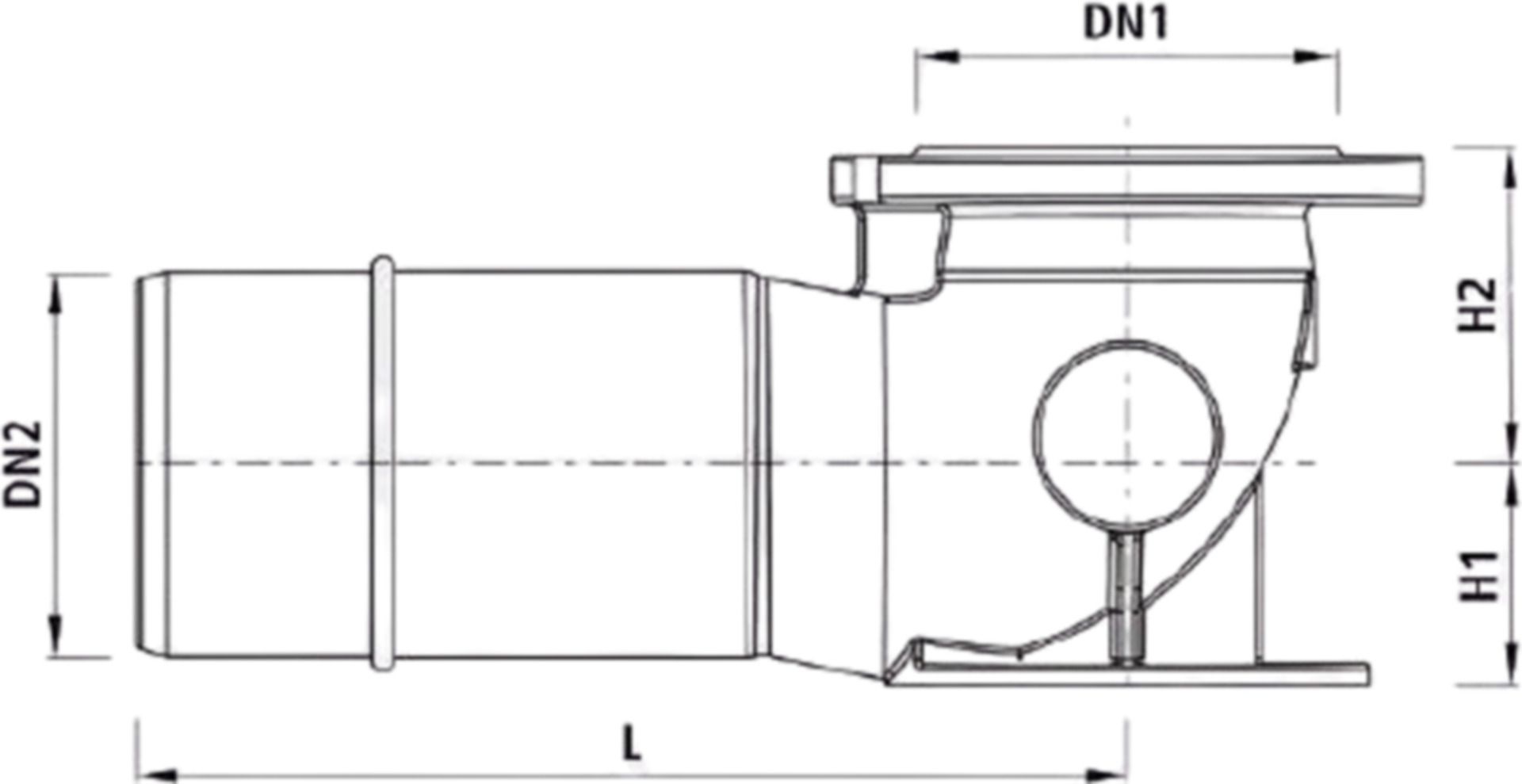 Hydranten Einlaufbogen Flansch/BLS spitz.  5492 DN 100/125, mit 2" HA-Bohrung links - Hawle Hydranten