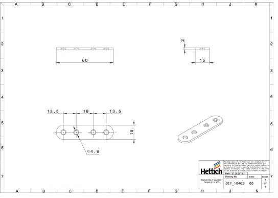 Hettich Verbindungsblech verzinkt, 15 x 60mm, Stärke 2mm - Diverse Möbelbeschläge und Zubehör
