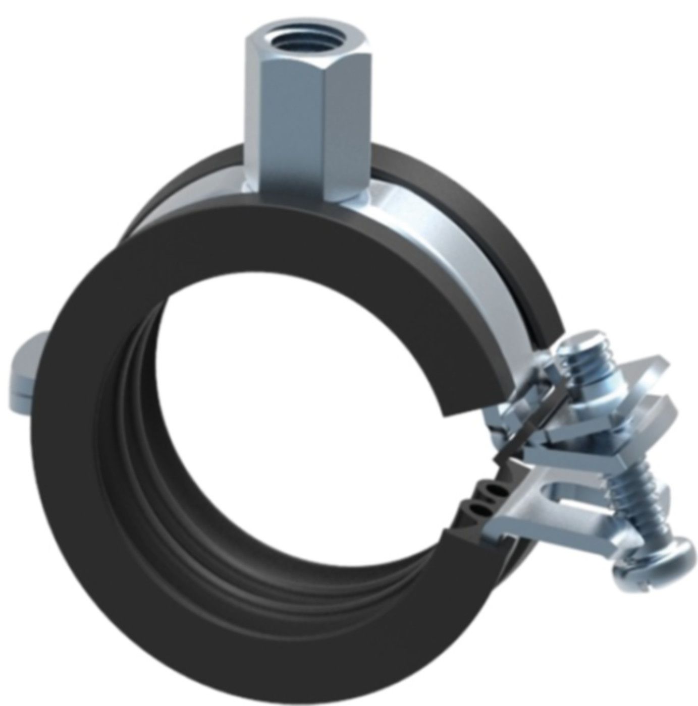Leichtrohrschelle 1" 32 - 37mm 51.304 mit Gummi und Muffe M8/M10 - Schänis-Rohrschellen