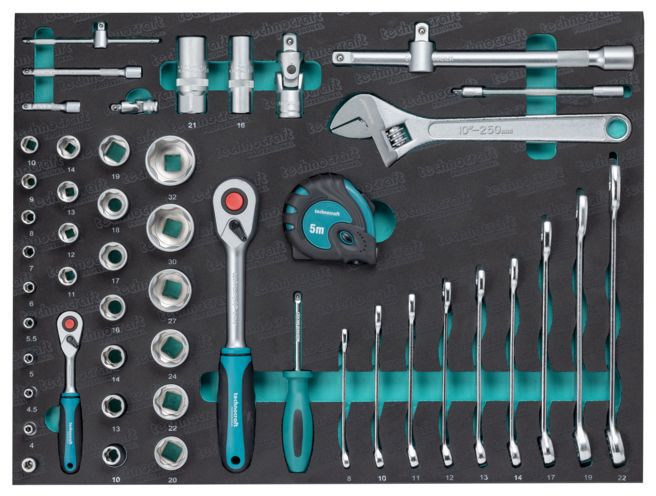 TECHNOCRAFT Werkstattwagen ALLROUND 2.0 "169 tlg. , 1/4"" + 1/2"" , 7 Schubladen" - Schlüsselwerkzeuge