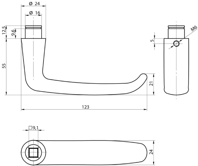 MEGA Haustürdrücker 33.100, vernickelt matt 16mm, 4-Kant: 9mm, TS: 50-65mm - Tür- und Sichtbeschläge