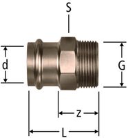 Übergang mit AG 15 x 3/4" 81037.22 für flachdichtende Verschraubungen - Nussbaum-Optipress-Rotguss-Fittings