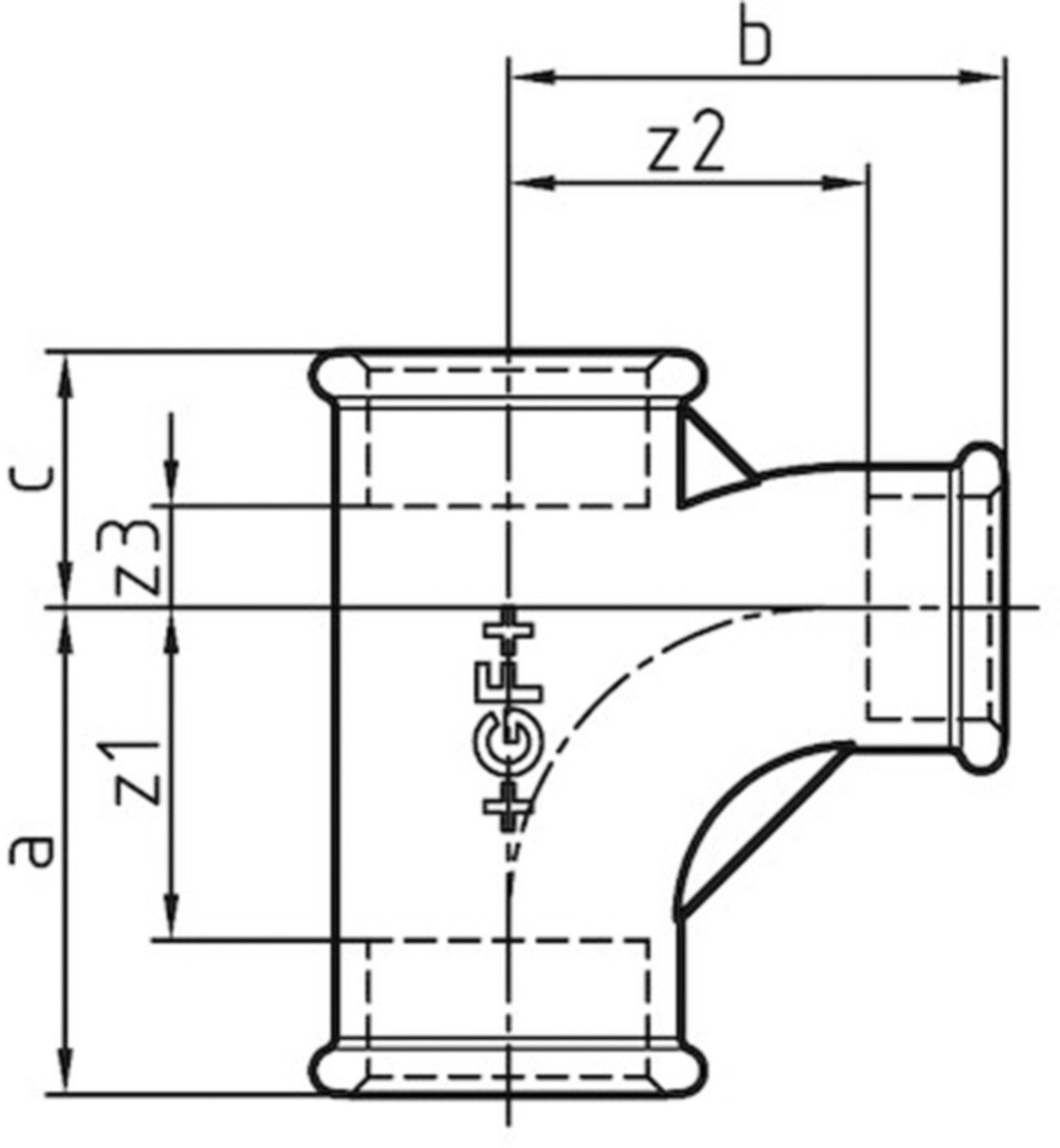 T-Stück red. 131 V 11/2"- 3/4"-11/2" 770 131 226 - GF verz. Tempergussfittings