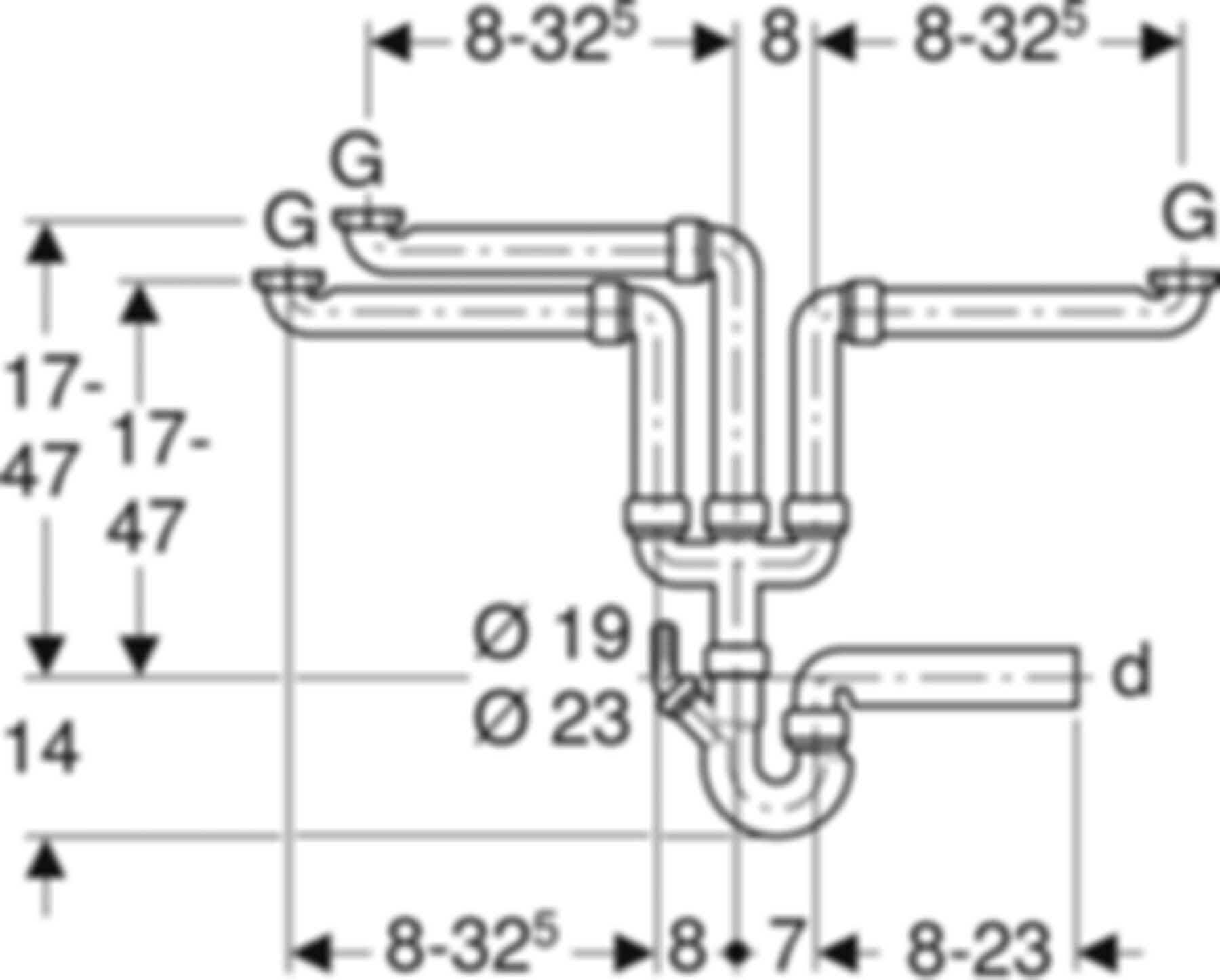 Spültischsifongarnitur PP 3-teilig d 56mm - 1 1/2" 152.808.06.1 - Geberit-Sifon + Apparateanschlüsse