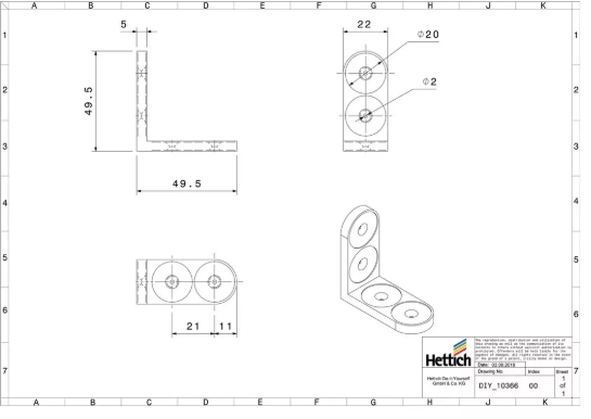 Hettich Verbindungswinkel weiss, 50 x 50 x 22mm - Diverse Möbelbeschläge und Zubehör