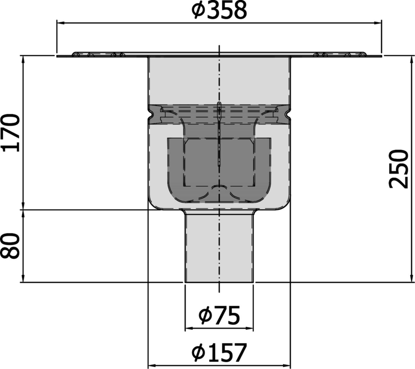 Ablaufkörper Gully 157 V2A 2-tlg. DN 90 mit Klebeflansch 100mm senkrecht 416397 - ACO Passavant Entwässerungstechnik