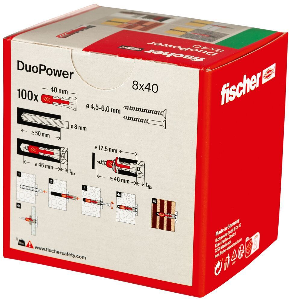 FISCHER Universaldübel Duopower Ø8mm , L=40mm , grau/rot - Fischer Befestigung