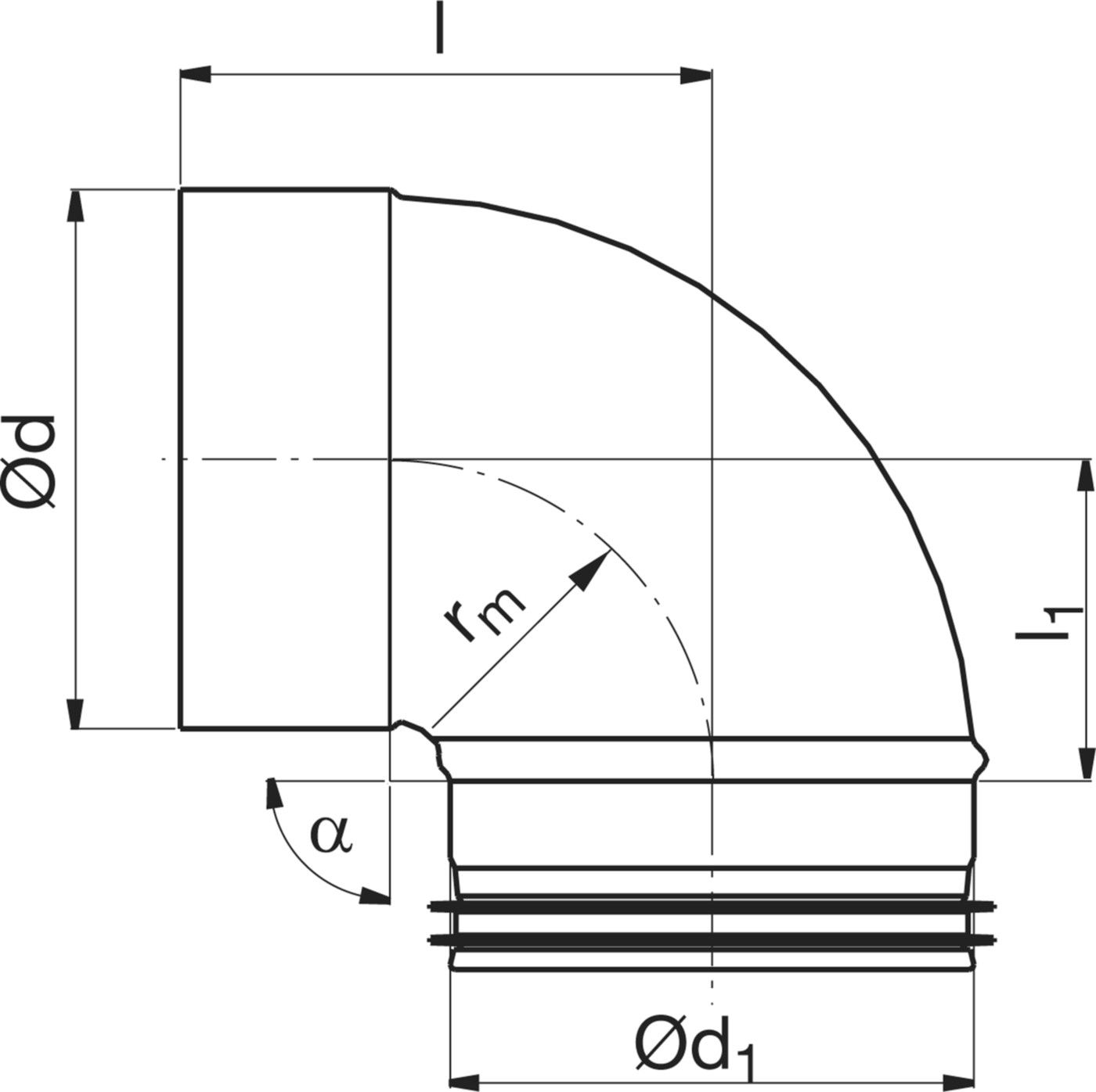 Schalungsknie 90° 160mm BKMU-V inkl. Stutzen m/Bord (ILU) - Spiralfalzrohre und Zubehör System Safe