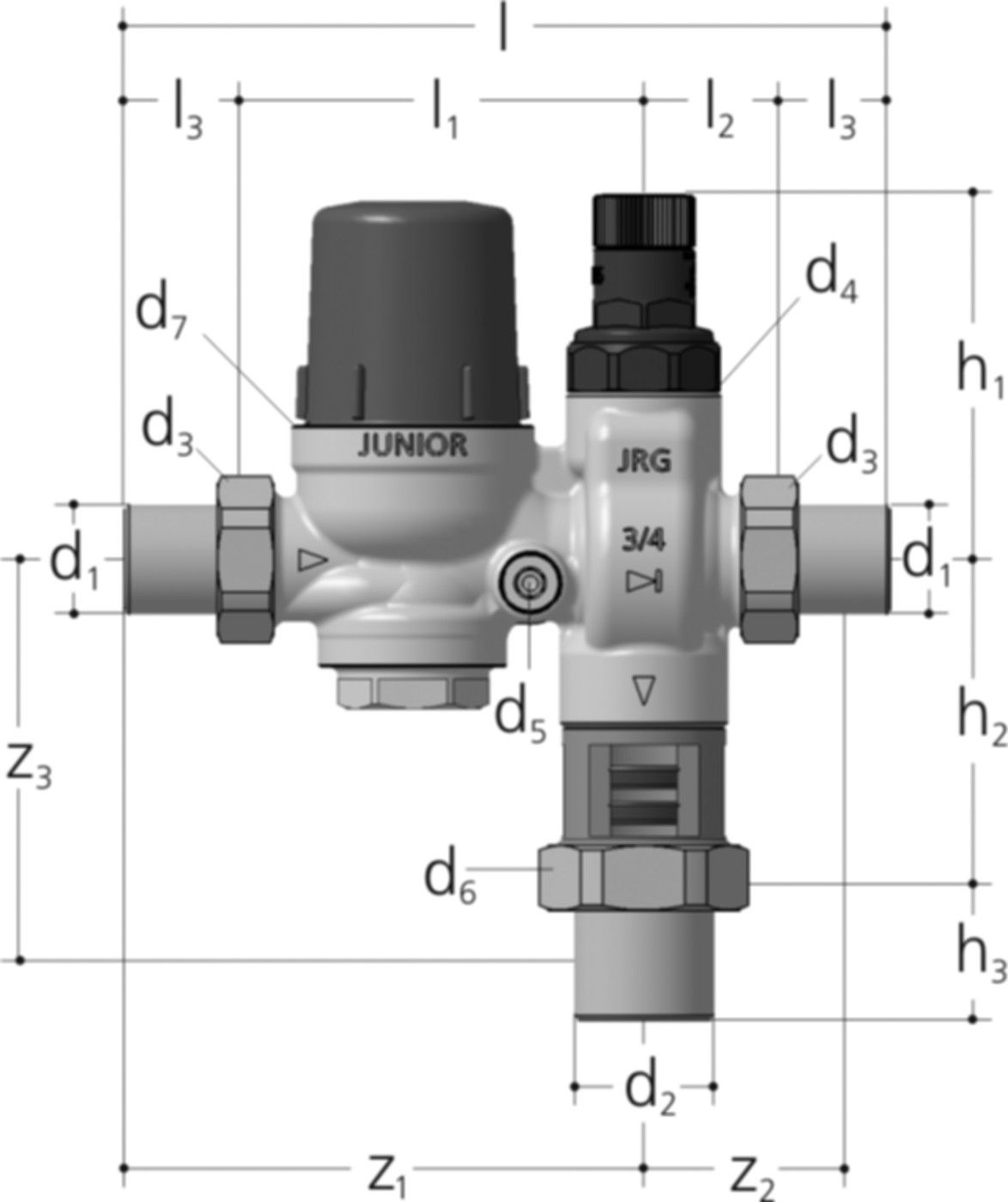 Sicherheitsgruppe JUNIOR 3/4" DN20 2240.320 mit Verschr. + Rohrunterbrecher - JRG Armaturen