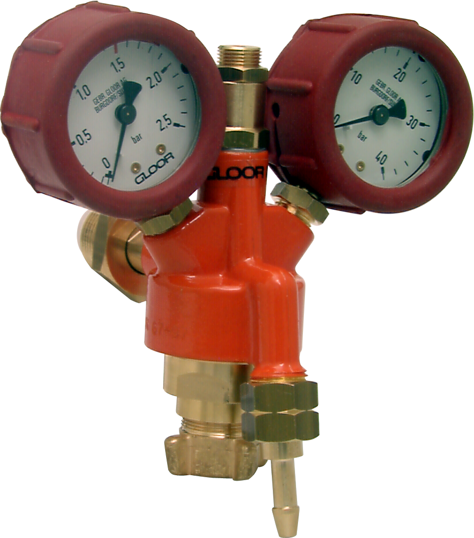 Druckreduzierventil, mit 2 Manometer 6700-A, klein, für Acetylen (0-1,5 bar) - Schweissen