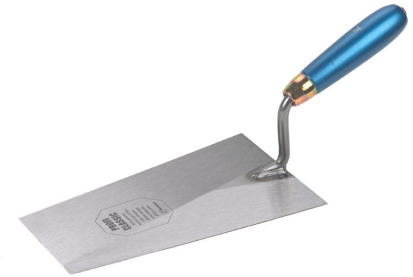Maurerkelle, kantig, Blatt gehärtet L= 200mm, mit blauem Holzheft - Bauwerkzeuge