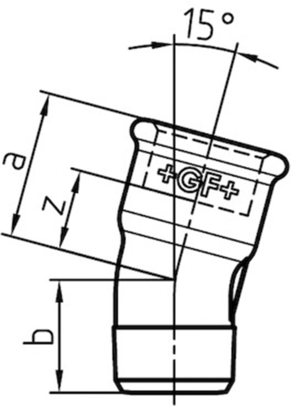 Bogen 15° 53 V 21/2" 770 053 210 - GF verz. Tempergussfittings