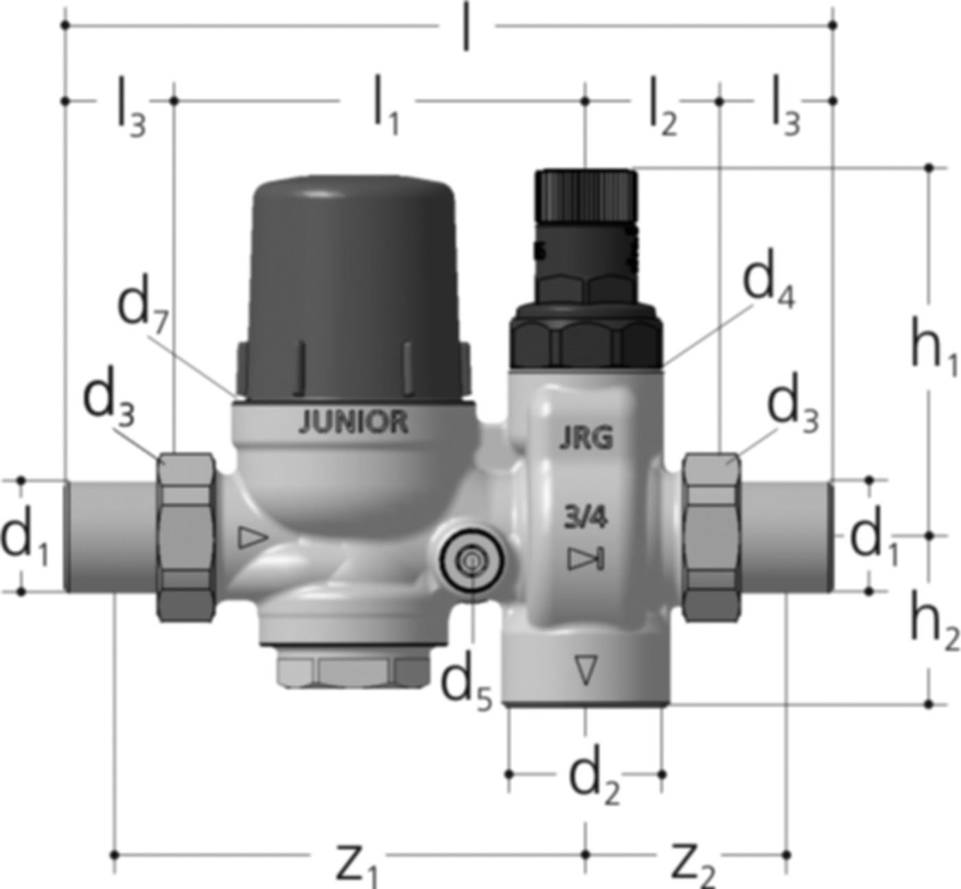 Sicherheitsgruppe JUNIOR 1/2" DN15 2230.240 mit Messing Verschraubung - JRG Armaturen