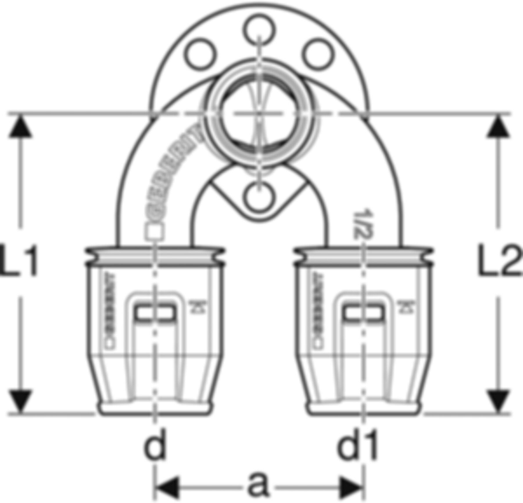 Doppelanschlusswinkel 90° 1/2"-16-16mm 650.274.00.1 - Geberit-Push Fit-Formstücke