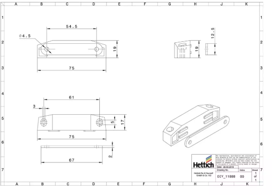 Hettich Magnetschnäpper schwarz, 75 x 19mm, Haltekraft 8kg, à 2 Stk - Diverse Möbelbeschläge und Zubehör