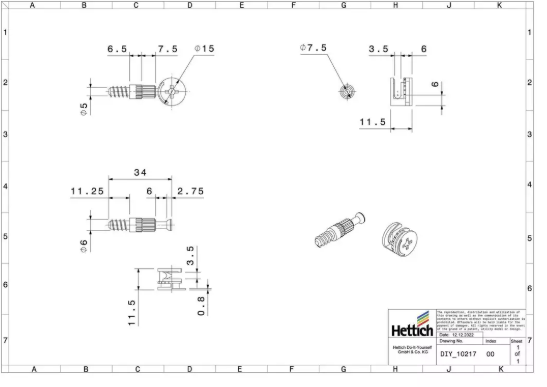 Hettich Verbindungsbeschlägeset Rastex 15 Zinkdruckguss, verzinkt, 20mm, à 8 Stk - Diverse Möbelbeschläge und Zubehör