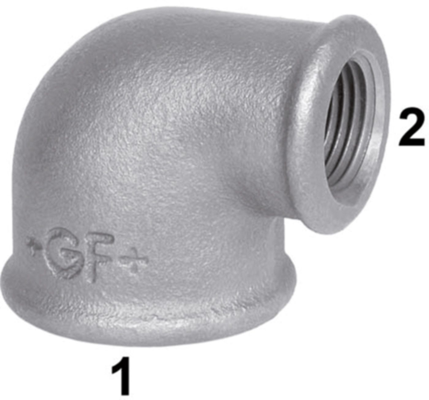 Winkel 90° red. 90 V 11/2"- 3/4" 770 090 225 - GF verz. Tempergussfittings