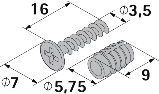 Hettich Spreizmuffe mit Schraube, 5 x 9mm, à 40 Stk - Diverse Möbelbeschläge und Zubehör