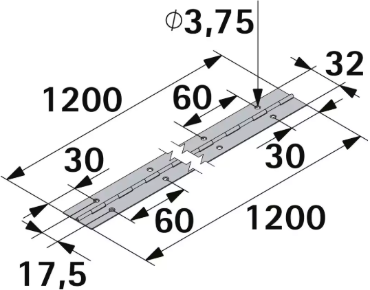 Hettich Stangenscharnier vermessingt, 32 x 1200 x 0.6mm - Diverse Möbelbeschläge und Zubehör