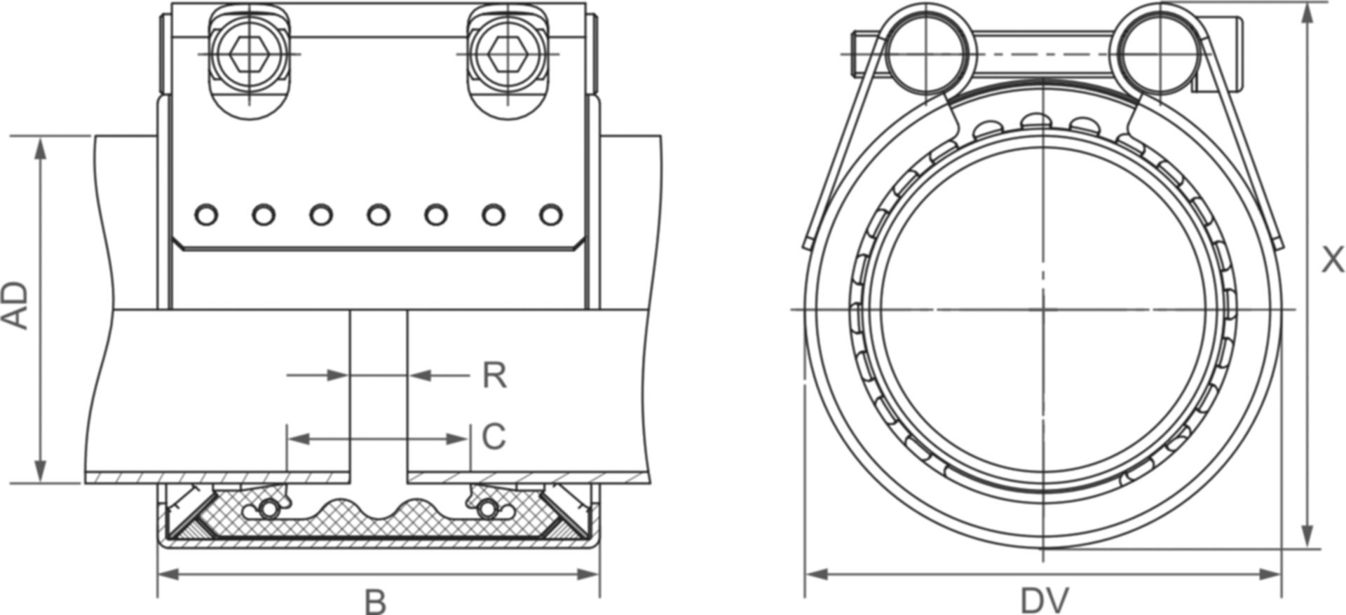 Metal-Grip EPDM-ES Verschluss Edelstahl zugfest 57.0 mm 56.4 - 57.6 mm - Straub Kupplungen