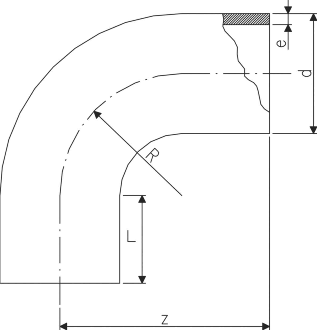 Bogen 90° nahtlos PE100 S5 PN 16 d 450mm 753 001 026 - PE100 Stutzenformstücke langschenklig