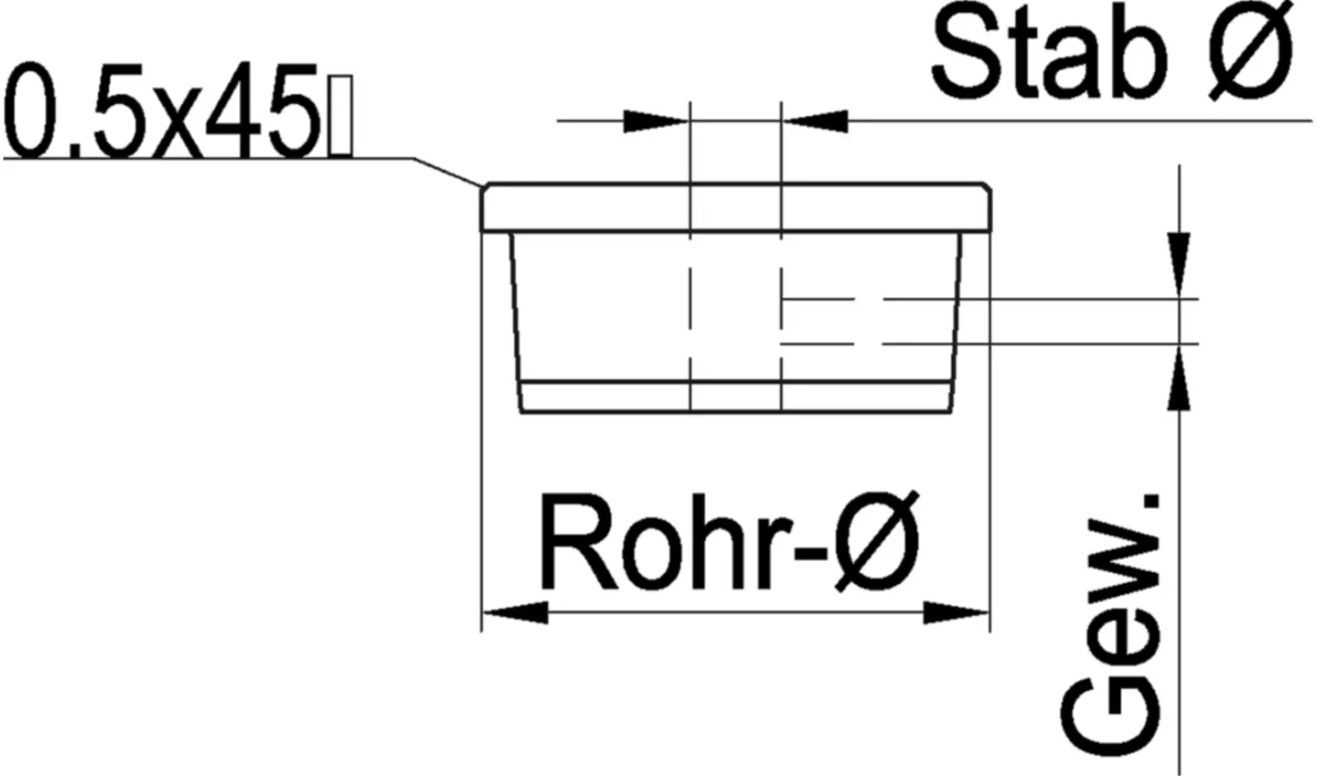 Rohrk Vollmat gerad m. Fase/ Q-geb M6 Rohr 42.4/ 12 mm geschl. 1.4301 - INOXTECH-Handlauf-/Geländer-System
