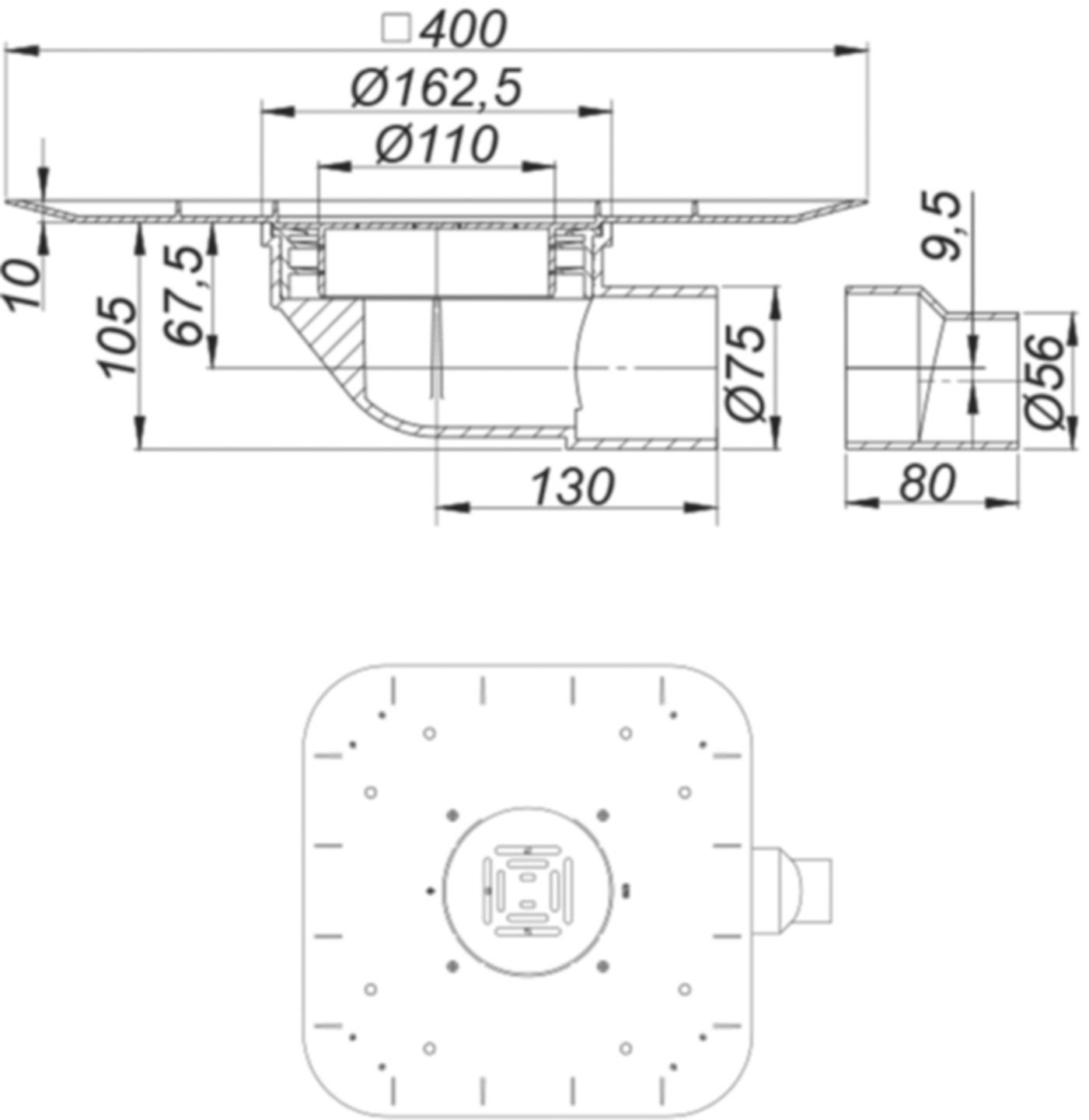 Balkonablauf SwissUnico waagrecht 63/75mm 3-830036 - SCHACO Entwässerungstechnik