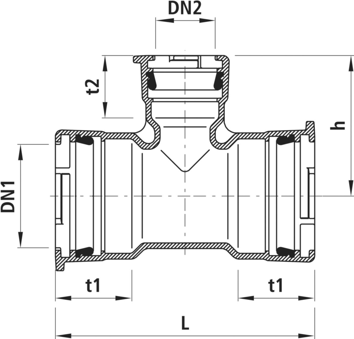 Steckmuffen-Tee, Baio 5420 DN 150/125 - Hawle Steckmuffenformstücke