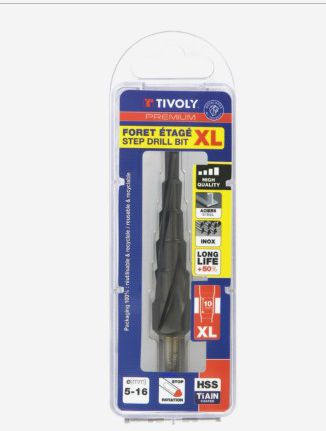 TIVOLY Stufenbohrer XL HSS tialN TSP Spitze Schaft 10 , 5-6-8-10-12-14-16 mm - Bohren