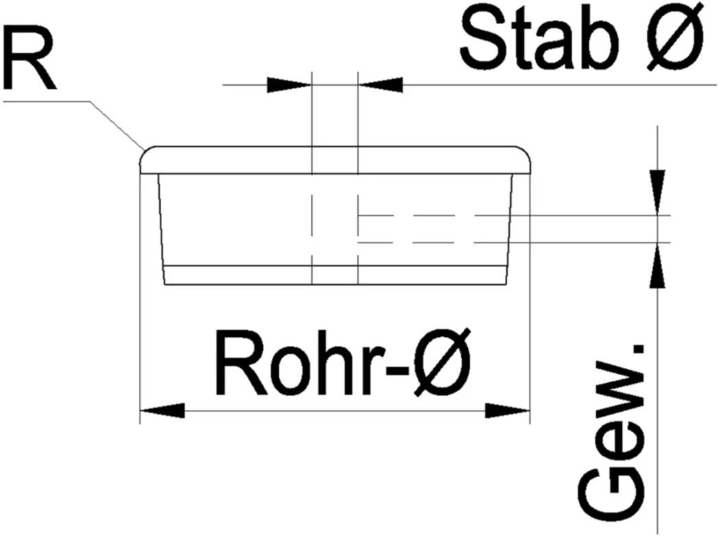 Rohrk Vollmat gerad m. R/ Q-geb M6 Rohr 42.4/ 12 mm geschl. 1.4301 - INOXTECH-Handlauf-/Geländer-System