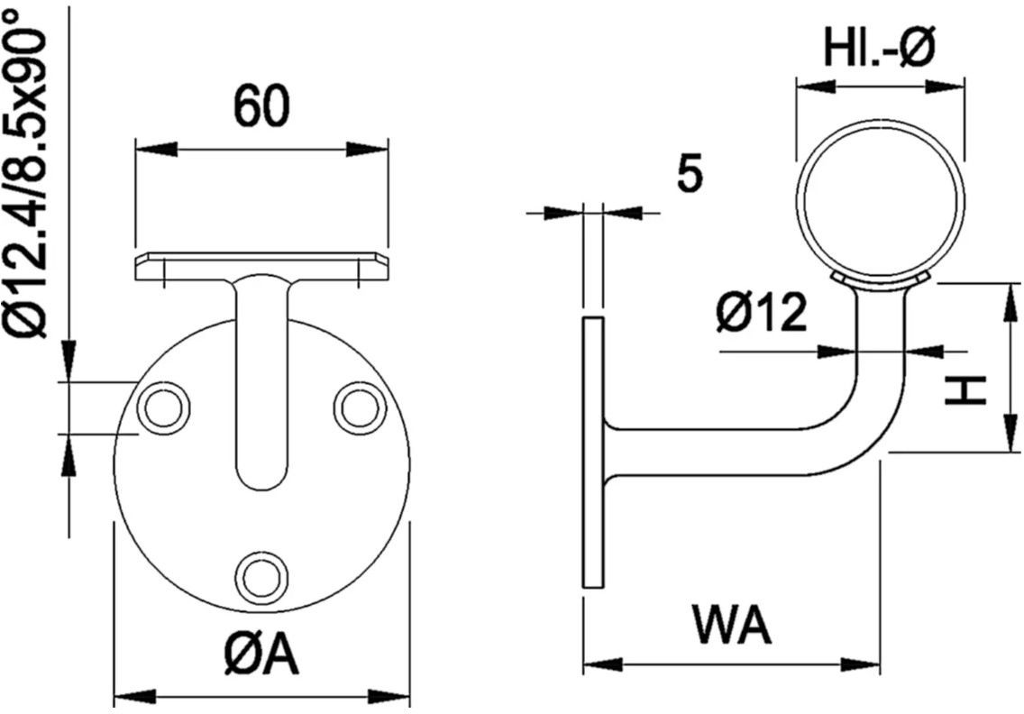 Wandkonsole fest mit Auflage 33.7 mm geschliffen 126622 - INOXTECH-Handlauf-/Geländer-System