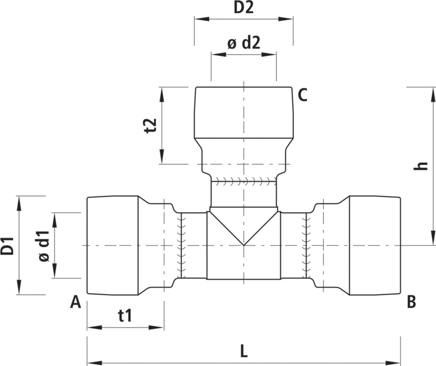 T-Stück reduziert 7281 d 225/110mm - Hawle-Grip